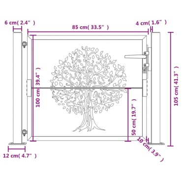 vidaXL Πόρτα Κήπου Ανθρακί 100x100 εκ. Σχέδιο Δέντρου από Ατσάλι