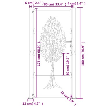 vidaXL Πόρτα Κήπου Ανθρακί 100x175 εκ. Σχέδιο Δέντρου από Ατσάλι