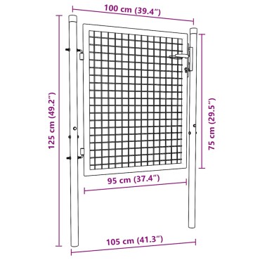 vidaXL Πόρτα Κήπου με Πλέγμα Γκρι 100x75 εκ. από Γαλβανισμένο Ατσάλι