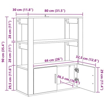 vidaXL Πλαϊνό γραφείο Μαύρη δρυς 30x80x90cm Επεξεργασμένο Ξύλο 1 τεμ.