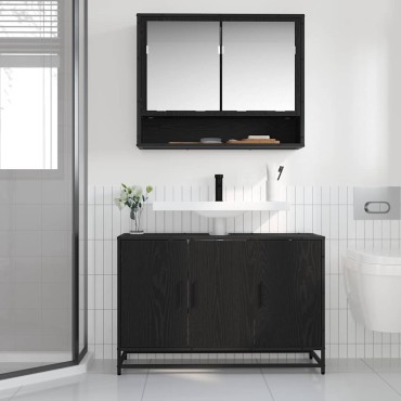 vidaXL Ντουλάπι Μπάνιου Μαύρη Οξυά 90x33x60cm Επεξεργασμένο Ξύλο