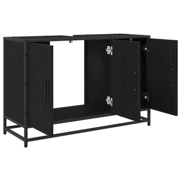 vidaXL Ντουλάπι Μπάνιου Μαύρη Οξυά 90x33x60cm Επεξεργασμένο Ξύλο