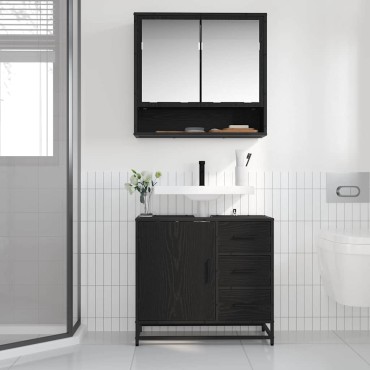 vidaXL Ντουλάπι Μπάνιου Μαύρη Οξυά 65x33x60cm Επεξεργασμένο Ξύλο