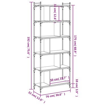 vidaXL Βιβλιοθήκη 6 Επιπέδων Sonoma Δρυς 76x32x192cm Επεξ. Ξύλο 1 τεμ.