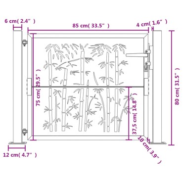 vidaXL Πόρτα Κήπου Ανθρακί 100x75 εκ. Σχέδιο Ατσάλινου Μπαμπού