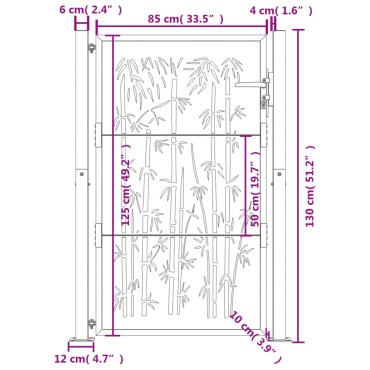 vidaXL Πόρτα Κήπου Ανθρακί 100x125 εκ. Σχέδιο Ατσάλινου Μπαμπού