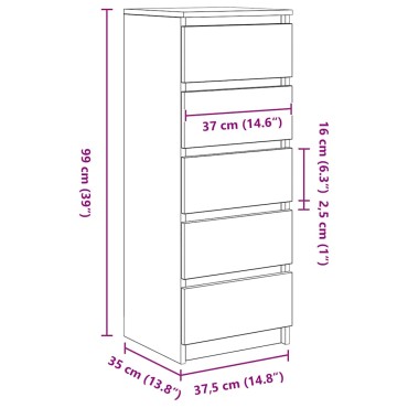 vidaXL Συρταριέρα με Συρτάρια Τεχνίτης Δρυς 37,5x35x99cm Επεξ. Ξύλο 1 τεμ.
