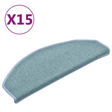 vidaXL Πατάκια Σκαλοπατιών 15 τεμ. 65x24x4 εκ. Θαλασσί Ημίστρογγυλά Μεγάλα