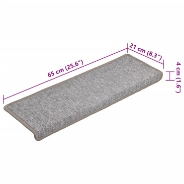 vidaXL Πατάκια Σκαλιών 15 τεμ. Ανοιχτό Γκρι 65x21x4 εκ. με Ορθογώνια Άκρη