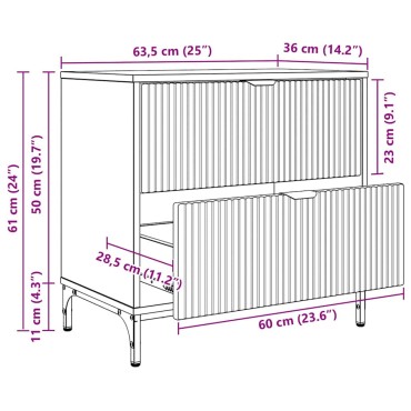 vidaXL Κομοδίνο Sonoma Δρυς 63.5x36x61cm Επεξεργασμένο ξύλο 1 τεμ.