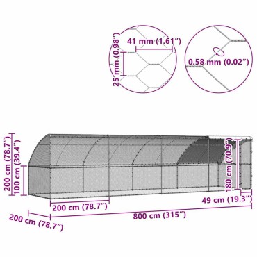 vidaXL Κλουβί για κότες 4 τμχ. Ασημί 800 x 200 x 200 εκ.