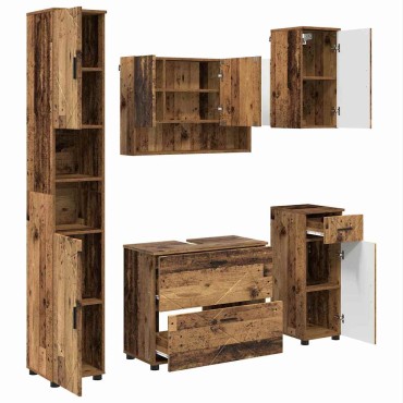 vidaXL Σετ Επίπλων Μπάνιου 5 τεμ. Παλιό Ξύλο 35x30x192 εκ