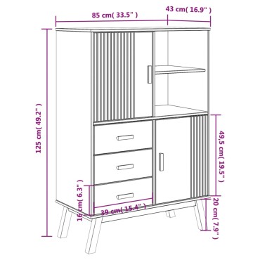 vidaXL Ντουλάπι OLDEN 85x43x125cm από Μασίφ Ξύλο Πεύκου 1 τεμ.