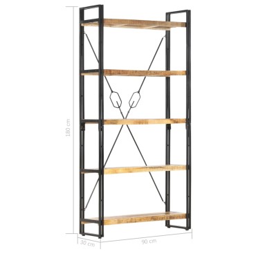 vidaXL Βιβλιοθήκη με 5 Επίπεδα 90x30x180cm από Μασίφ Ξύλο Μάνγκο 1 τεμ.