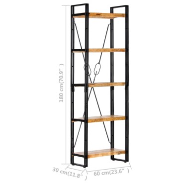 vidaXL Βιβλιοθήκη με 5 Επίπεδα 60x30x180cm Μασίφ Ξύλο Μάνγκο 1 τεμ.