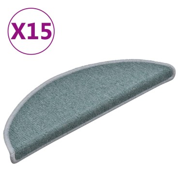 vidaXL Πατάκια Σκαλοπάτια 15 τεμ. 56x17x3 εκ. Θαλασσί Ημίκυκλα