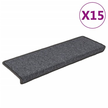 vidaXL Πατάκια Σκαλοπατιών 15 τεμ. Σκούρο Γκρι 65x21x4 εκ. με Ορθογώνια Άκρη