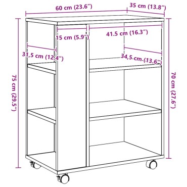 vidaXL Ντουλάπι Τροχήλατο Αρτισιανή Δρυς 60x35x75cm Επεξεργ. Ξύλο 1 τεμ.