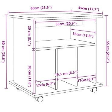 vidaXL Ντουλάπι Τροχήλατο Αρτισιανή Δρυς 60x45x60cm Επεξεργ. Ξύλο 1 τεμ.