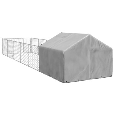 vidaXL Κλουβί Σκύλου Εξωτερ. Χώρου με τρεχάλα 8x2x1,5μ. Γαλβαν. Ατσάλι