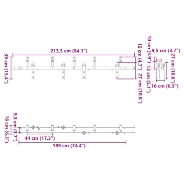 vidaXL Μηχανισμός Συρόμενης Μεσόπορτας Μαύρος 213,5 εκ. Ατσάλινος