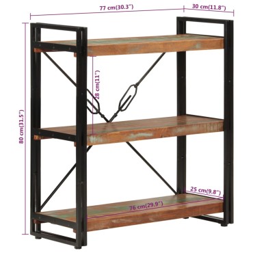 vidaXL Βιβλιοθήκη 3 Επίπεδα 77x30x80cm Μασίφ Ανακυκλωμένο Ξύλο/Σίδηρος 1 τεμ.