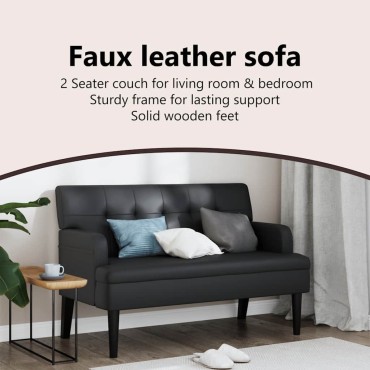 vidaXL Πάγκος με Πλάτη Μαύρο 112x65,5x75cm από Συνθετικό Δέρμα 1 τεμ.