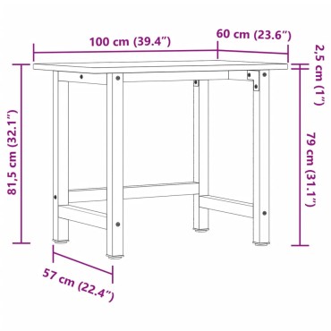 vidaXL Πάγκος Εργασίας Ορθογώνιος 100x60x81,5 εκ. από Μασίφ Ξύλο Δρυός