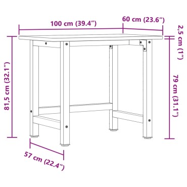 vidaXL Πάγκος Εργασίας Ορθογώνιος 100x60x81,5 εκ. από Μασίφ Ξύλο Οξιάς