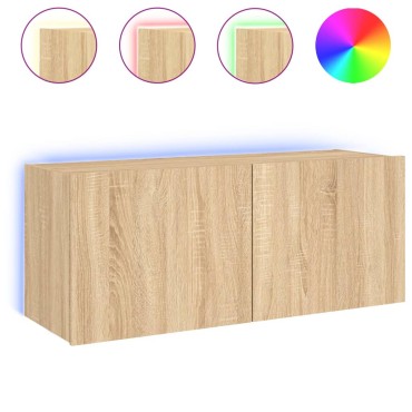 vidaXL Έπιπλο Τοίχου Τηλεόρασης με LED Sonoma Δρυς 100x35x41cm