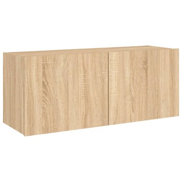 vidaXL Έπιπλο Τοίχου Τηλεόρασης με LED Sonoma Δρυς 100x35x41cm