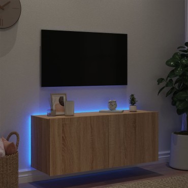 vidaXL Έπιπλο Τοίχου Τηλεόρασης με LED Sonoma Δρυς 100x35x41cm