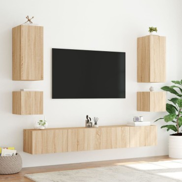 vidaXL Έπιπλο Τοίχου Τηλεόρασης με LED Sonoma Δρυς 100x35x41cm