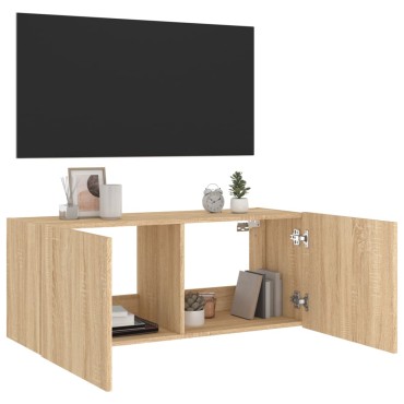 vidaXL Έπιπλο Τοίχου Τηλεόρασης με LED Sonoma Δρυς 100x35x41cm
