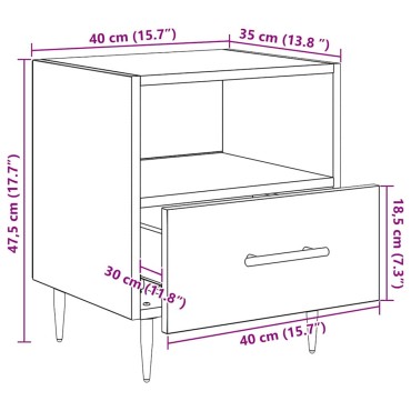 vidaXL Κομοδίνο Μαύρο 40x35x47,5cm Επεξεργασμένο Ξύλο 1 τεμ.