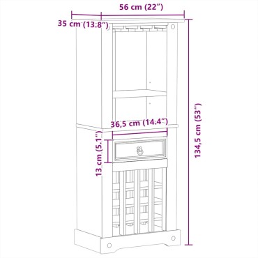 vidaXL Ραφιέρα Κρασιών Corona 56x35x134,5cm από Μασίφ Ξύλο Πεύκου 1 τεμ.