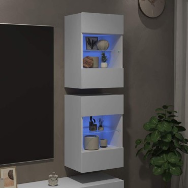 vidaXL Κρεμαστά ντουλάπια με φώτα LED για τηλεόραση 2 τεμ. Λευκά 40x30x60,5cm