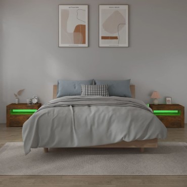 vidaXL Κομοδίνα με LED 2 τεμ. Καπνιστή δρυς 60x35x40cm