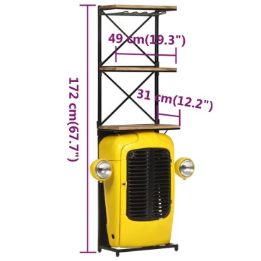 vidaXL Κάβα Κρασιών Κίτρινη Όψη Τρακτέρ 49x31x172cmΜασίφ Ξύλο Μάνγκο 1 τεμ.