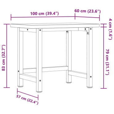 vidaXL Πάγκος Εργασίας Ορθογώνιος 100x60x83 εκ. από Μασίφ Ξύλο Ακακίας