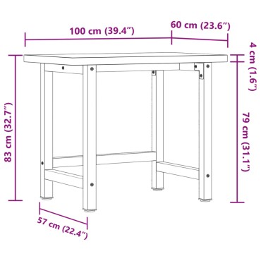 vidaXL Πάγκος Εργασίας Ορθογώνιος 100x60x83 εκ. από Μασίφ Ξύλο Ακακίας