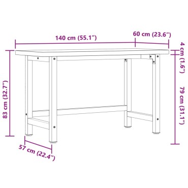 vidaXL Πάγκος Εργασίας Ορθογώνιος 140x60x83 εκ. από Μασίφ Ξύλο Ακακίας
