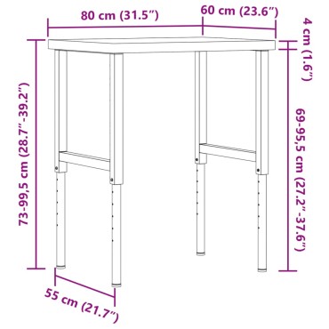 vidaXL Πάγκος Εργασίας Ορθογώνιος 80x60x(73-99,5)εκ Μασίφ Ξύλο Ακακίας