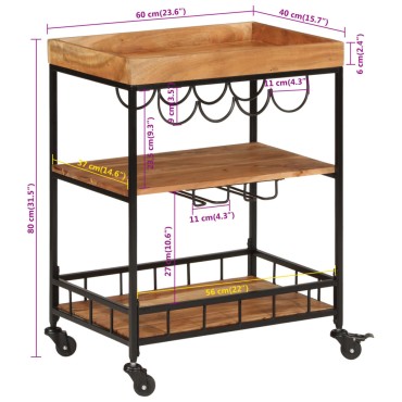 vidaXL Καροτσάκι Μπαρ 60x40x80cm από Μασίφ Ξύλο Ακακίας & Σίδηρο