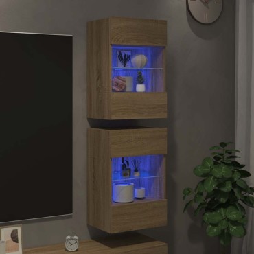 vidaXL Κρεμαστά ντουλάπια με φώτα LED για τηλεόραση 2 τεμ. Sonoma Δρυς 40x30x60,5cm