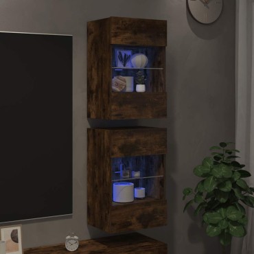 vidaXL Κρεμαστά ντουλάπια με φώτα LED για τηλεόραση 2 τεμ. Καπνιστή Δρυς 40x30x60,5cm