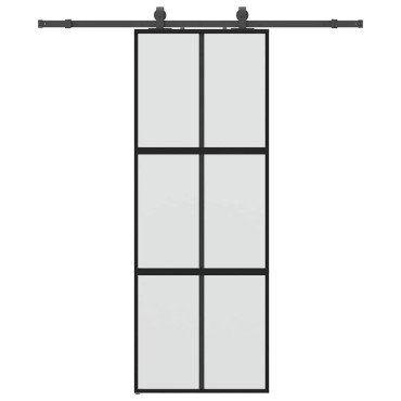 vidaXL Συρόμενη πόρτα με σετ υλικού Μαύρο 76x205 cm γυαλί μετριασμένο