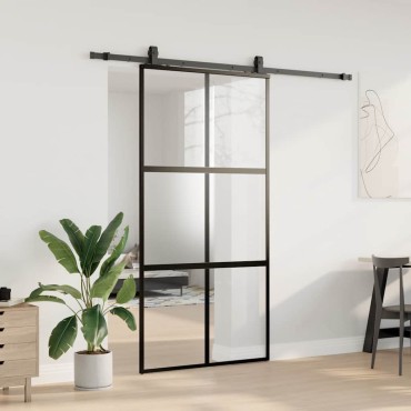 vidaXL Σετ συρόμενης πόρτας με υλικό μαύρο 102,5x205 cm