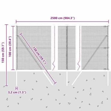 vidaXL Συρματόπλεγμα Σταθερού Εδάφους 25x1 m PVC-Επικαλυμμένο Ατσάλι
