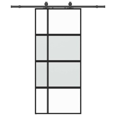 vidaXL Συρόμενη πόρτα με σετ υλικού Μαύρο 90x205 cm γυαλί μετριασμένο
